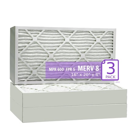 Purolator 16x20x4 Pleated Air Filter, MERV 8, 3 PK 16x20x4x1 DM (3 Pack)